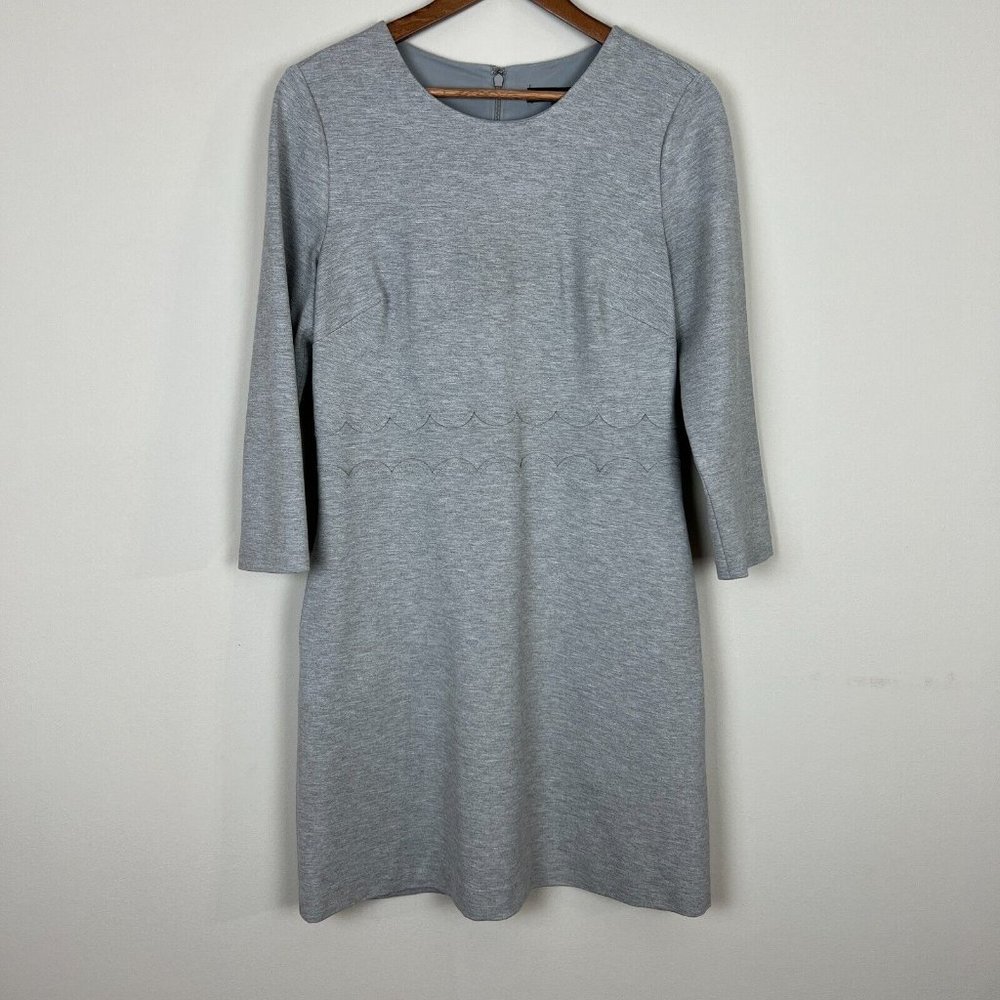 Banana Republic Dress 10 Gray Sheath Scallop 3/4 Sleeve Pockets Office Career